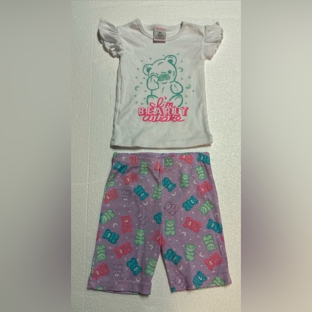 Mon Petit Cute Bear Kids Pajama Set - White and Purple for Girls